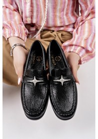 Resim Muggo Arrow Tokalı Kadın Günlük Loafer Ayakkabı Siyah 