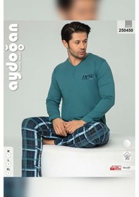Resim Aydoğan Erkek Tuna Koton Patlı Düğmeli Çam Yeşili Pijama Takımı 0450 Turkuaz 
