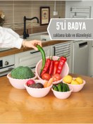 Resim Gretta 5'li Pembe Yuvarlak Plastik Badya Leğen Seti Kap Kase Seti (0,4/0,5/0,9/1,3/2,1 LİTRE) 