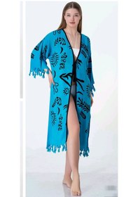 Resim Sunsurf Tokat Taş Baskı Kaftan Pareo Koyu Mavi 