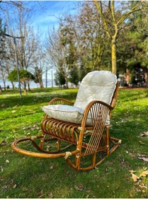 Resim KLAS BAMBU Sallanan Bambu Berjer Koltuk – Minderli, Doğal Renk, Şık ve Konforlu Tasarım 