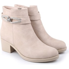 Resim Papuç Sepeti 5 Cm Topuklu Kaymaz Kauçuk Taban Günlük Kadın Bot Krem 