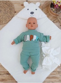 Resim Yenidoğan Beyaz Wool Yün Kumaş Ayıcık Kulaklı Kundak Bebek Battaniyesi Beyaz 