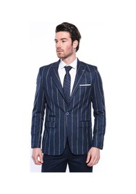 Resim Wessi Çizgili Açık Slim Fit Lacivert Erkek Ceket Siyah 