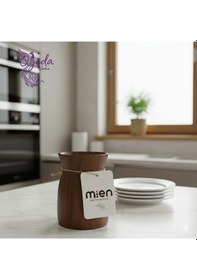 Resim Akasya Ahşap Kaşıklık - Doğal Ahşap Kaşık Standı Kahverengi 