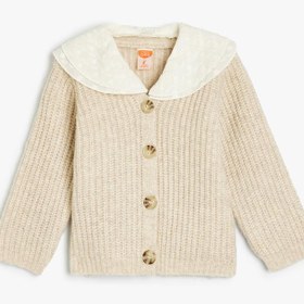 Resim Kız Bebek Basic Triko Hırka Bebe Yaka Düğme Detaylı 