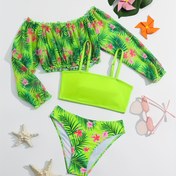 Resim Yaz için Hawaii açık hava plaj tatili hediyesi olarak 3 adet tatlı kız rahat tatlı çiçek desenli bikini mayo 
