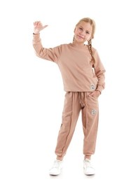 Resim Ahengim Kız Çocuk Back To School Pamuklu Trend Eşofman Takımı Ak2529 Kahverengi 