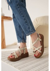 Resim Legia Bej Hakiki Deri Sandalet Çok Renkli 