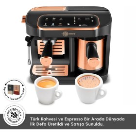 Resim Karaca Hatır Perfetto Dijital ve Dokunmatik Ekranlı Çelik Cezveli Espresso ve Türk Kahve Makinesi Copper 
