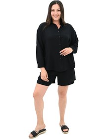 Resim Koza Butik Kadın Büyük Beden Uzun Kollu Şortlu İkili Takım 8127-25 