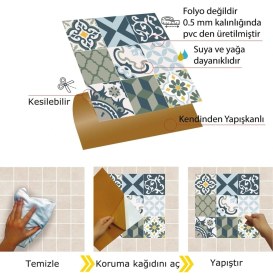 Resim Kendinden Yapışkanlı Karma Green Desenli Pvc Karo 30X30 cm (33 Adet) 3m2 
