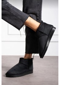 Resim Kadın Mini Süet Içi Tüylü Yüksek İnce Taban Kışlık Bot & Bootie Siyah 