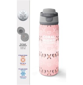 Resim Coral High Pudra Desenli Pipetli Ve Direkt İçim Çelik Termos 800 Ml 38594 Pudra 