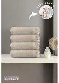 Resim 4'lü Bej Jelena El Havlusu - 50x90 Cm, 225 Gr, %100 Pamuk, Spa Ve Otel Havlusu, Günlük Kullanıma Uygun Bej 