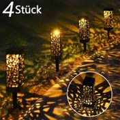 Resim 4 Adet Güneş Enerjili Dış Mekan Işıkları, Bahçe Çim Peyzaj Aydınlatması için Dekoratif Yolu Aydınlatma, Vintage LED Oymalı Bahçe Zemin Lambası, Dış Mekan Sokak Lambası, Halloween Noel Dekoratif Peyzaj Işıklar - Avlu, Bahçe, Yol, Çim, Parti ve Tatil Süslemesi İçin Uygun 