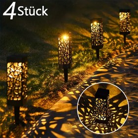 Resim 4 Adet Güneş Enerjili Dış Mekan Işıkları, Bahçe Çim Peyzaj Aydınlatması için Dekoratif Yolu Aydınlatma, Vintage LED Oymalı Bahçe Zemin Lambası, Dış Mekan Sokak Lambası, Halloween Noel Dekoratif Peyzaj Işıklar - Avlu, Bahçe, Yol, Çim, Parti ve Tatil Süslemesi İçin Uygun 