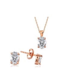 Resim Gümüş Rose Oval Taş İkili Set Rose Gold 