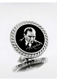 Resim Yörük Tasarım 10 Adet Atatürk Gümüş Kaplama / Damla Mineli Yaka Rozeti 