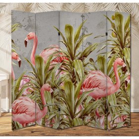 Resim dbsanat Filamingolar Temalı Özel Tasarım Paravan Room Divider 180 x 200 cm 