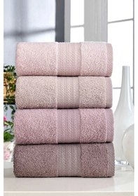 Resim 4 Lü El Yüz Havlu Seti %100 Pamuklu Gökkuşağı 50x85 Cm Pudra Çok Renkli 