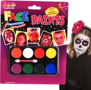 Resim Nessiworld Palyaço Yüz Boyama Seti Fırçalı Makyaj Boyama Seti 8 Renk 