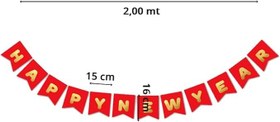 Resim SüSLe Bebek ve Parti Happy New Year Banner, Altın Baskılı Kırmızı - 2.00 mt 