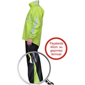 Resim Motosiklet Yağmurluk Takım Prime 0.44MM. Kalın %100 Su Geçirmez Kumaş Fermuarlı Paça Reflektörlü 