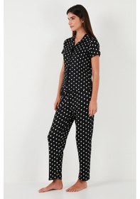 Resim Lela Regular Fit Gömlek Yaka Kısa Kollu Bayan Pijama Takımı 65780124 Siyah 
