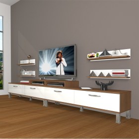 Resim Ekoflex 360R Slm Krom Ayaklı Tv Ünitesi Tv Sehpası - Ceviz - Beyaz 