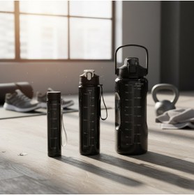 Resim Saban Siyah, 3’lü Set - Sticker’lı Pipetli Matara Seti - 2000ml,900ml,300ml 