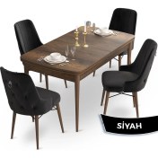 Resim Canisa Concept Taç Serisi 80 x 132 cm Barok Ahşap Desen Mutfak Masası Takımı 4 Sandalye Gümüş Halkalı 