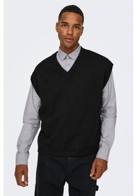 Resim Only & Sons Onslusım Lıfe Rlx 12 V-neck Vest Knıt Erkek Siyah Yelek - 22030784 Siyah 