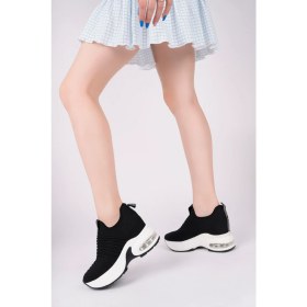 Resim Guja Kadın Ithal Örme Siyah Triko Gizli Dolgu Topuk Sneaker 