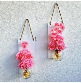 Resim Led Işıklı, Pembe Bahardalı Çiçekli Duvar Dekoru Beyaz İkili Set Beyaz 