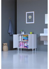 Resim Eliusta Arden 75 Cm Beyaz 2 Bölmeli Banyo Düzenleyici Dolap 1 Raflı Çok Amaçlı Mutfak Dolabı 75x75x32,5 Cm Beyaz 