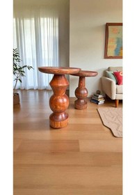 Resim 2 Li Fındık Renk Ahşap Yan Sehpa Takımı Bej 