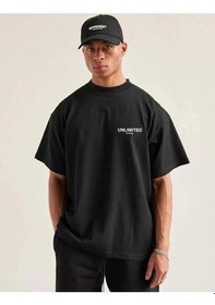 Resim Hırsch Unisex Siyah Oversize Bisiklet Yaka Unlimited Adventure Baskılı T-shirt SIYAH 