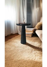 Resim Doğal Ahşap Tekli Mantar Sehpa Siyah Renk - Modern Yan Sehpa Seti - Wooden Coffee Table Siyah 