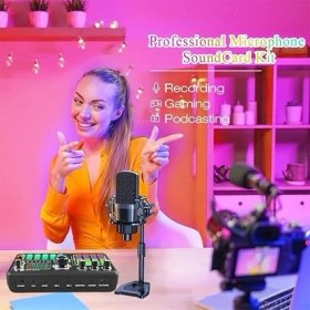 Resim Podcast Mikrofon Ses Kartı Kiti Pc Smartphone Dizüstü Bilgisayar Içiin Vlog Kayıt Canlı Akışı Youtuber Yayıncılara Uygun P300 (P300) 