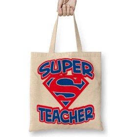 Resim Baskı Dükkanı Süper Öğretmen Bez Çanta Uzun Saplı 