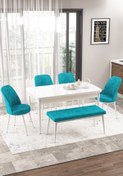 Resim Canisa Concept Via Serisi Açılabilir Mutfak Masası Takımı Beyaz Masa 4 Turkuaz Sandalye 1 Bench 