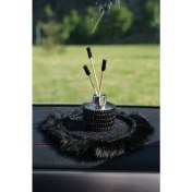 Resim Tasarım Arabam Siyah Pullu Siyah Kordon Siyah Tüy Kaymaz Ped & Siyah Yuvarlak Baget Taş Kavanoz Koku Set 