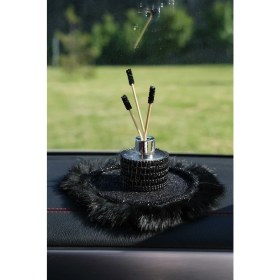 Resim Tasarım Arabam Siyah Pullu Siyah Kordon Siyah Tüy Kaymaz Ped & Siyah Yuvarlak Baget Taş Kavanoz Koku Set 