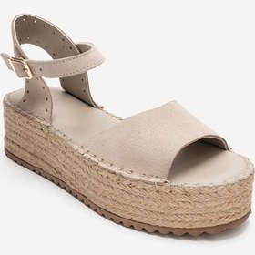 Resim Luvi Shoes Serez Bej Süet Hakiki Deri Kadın Hasır Dolgu Taban Sandalet Süet Bej 