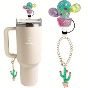 Resim 2'li Paket Silikon Pipet Üstü Seti, Kaktüs Büyüsü ve Sap Zinciri Aksesuarı, Hediye Çantası Dahil - Şükran Günü, Noel, Yılbaşı İçin İdeal - Spor Kupası Süslemeleri 