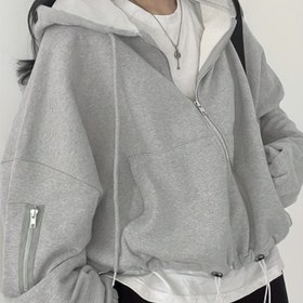 Resim Kadınlar için 1 adet Y2K Moda Kapüşonlu Kazak, Düğmeli, Kısa Boy, Bol Kesim, Rahat Tüm Mevsimler İçin Giyim 