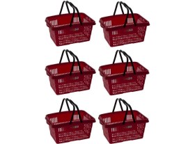 Resim Omnipazar SY-2260 Çift Saplı Plastik Market Taşıma Sepeti Kırmızı 6 Adet 