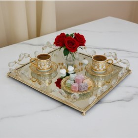 Resim 2 Li Gold Renk Aynalı Söz Nişan Çok Amaçlıdekoratif Tepsi Seti Diğer 