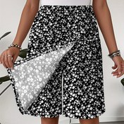 Resim Kadınlar için Yazlık Şık Siyah & Beyaz Küçük Çiçek Desenli Elastik Bel Geniş Paça Etek Pantolon Cepli - Hafif, Makinede Yıkanabilir Günlük ve Resmi Giyim, Geniş Bacak Stili, Saydam Olmayan Kumaş 
